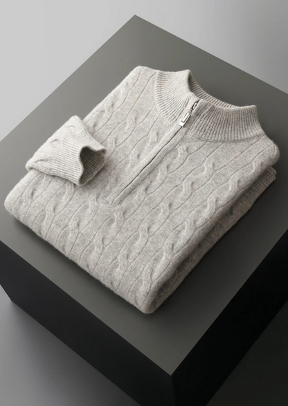 Pure Extra-Fine Merino Wool Cable Half Zip, view 3