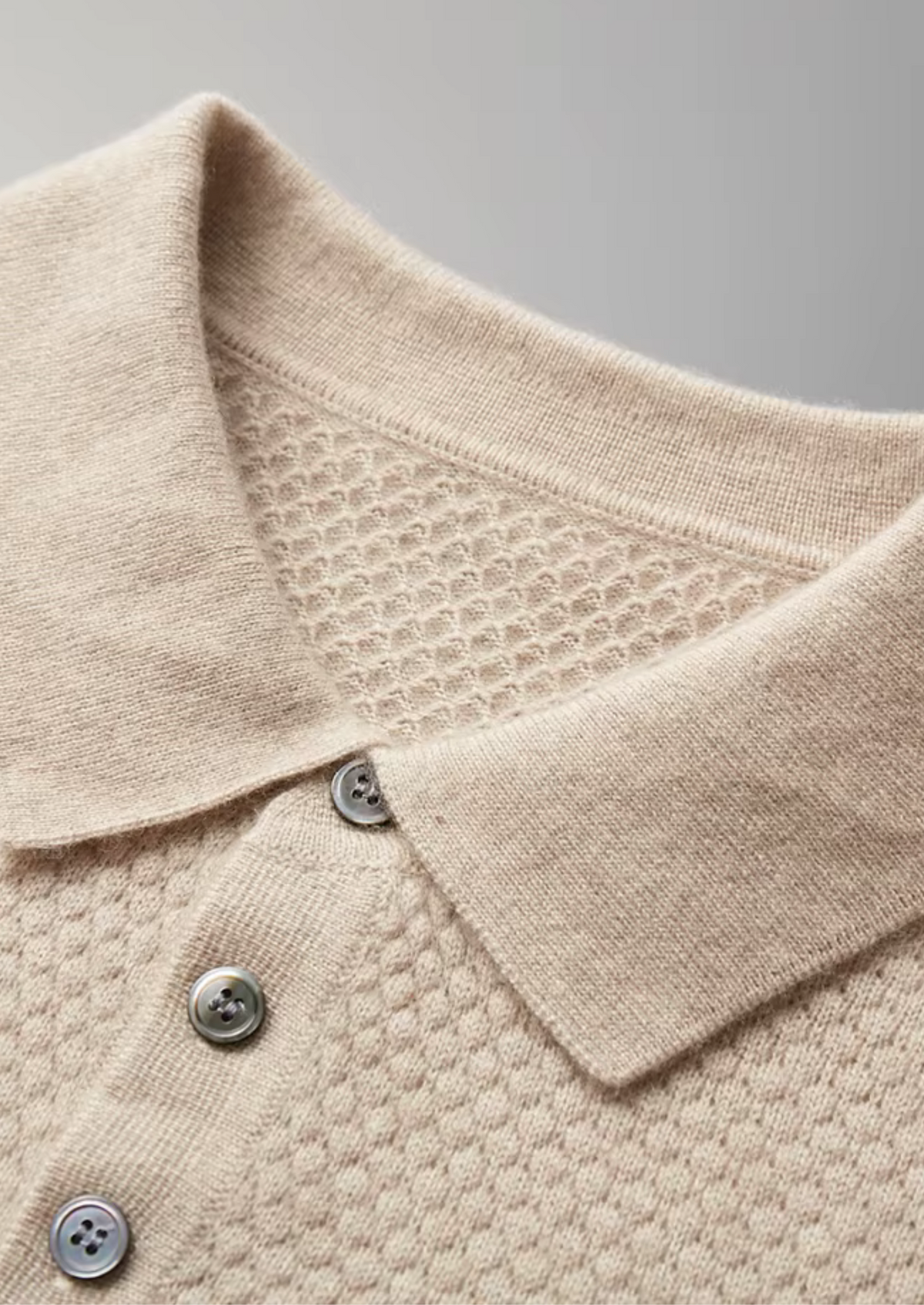 Premium Cashmere Textured Sweater Polo, view 4