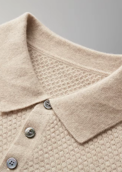 Premium Cashmere Textured Sweater Polo, view 4