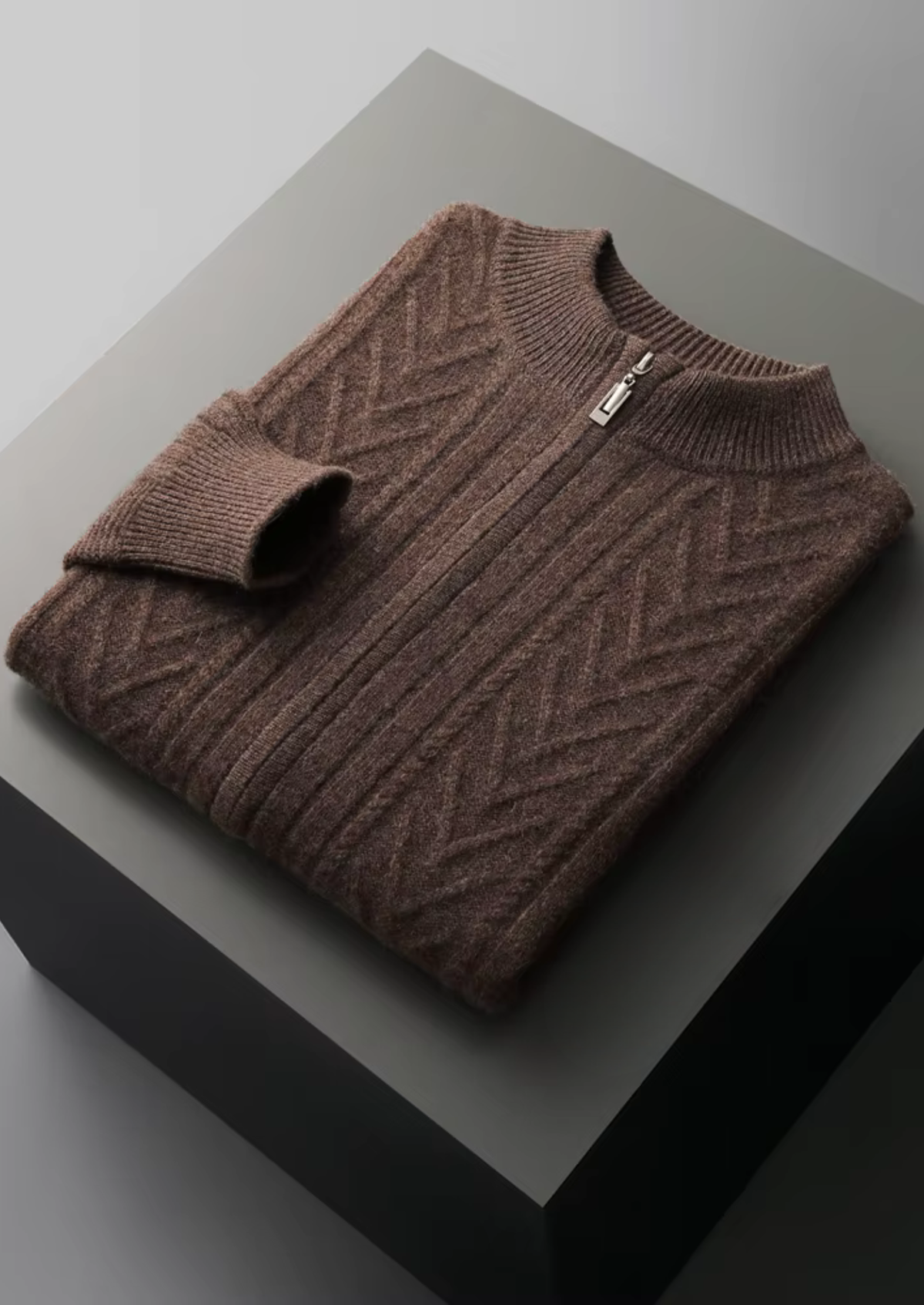 Pure Extra-Fine Merino Wool Patterned Zip Cardigan, view 10