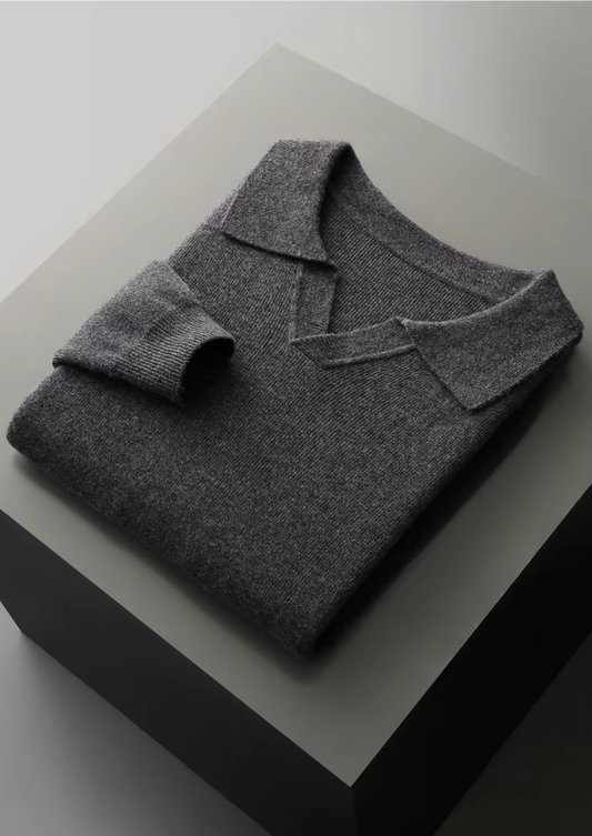 Pure Extra-Fine Merino Wool Ribbed Buttonless Polo, view 2