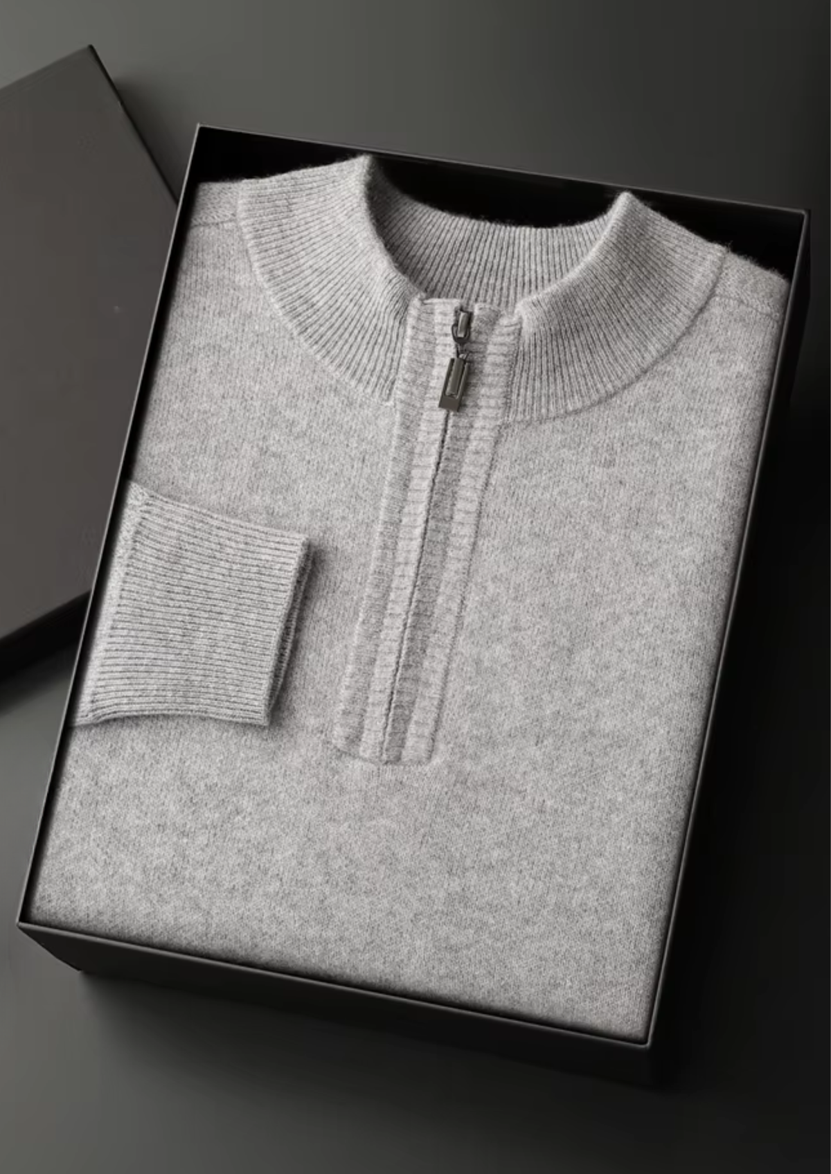 Premium Cashmere Essential Half-Zip Sweater, view 3