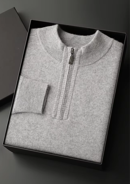 Premium Cashmere Essential Half-Zip Sweater, view 3