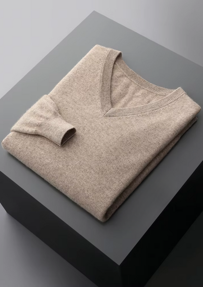 Pure Extra-Fine Merino Wool Classic V-Neck Sweater, view 3