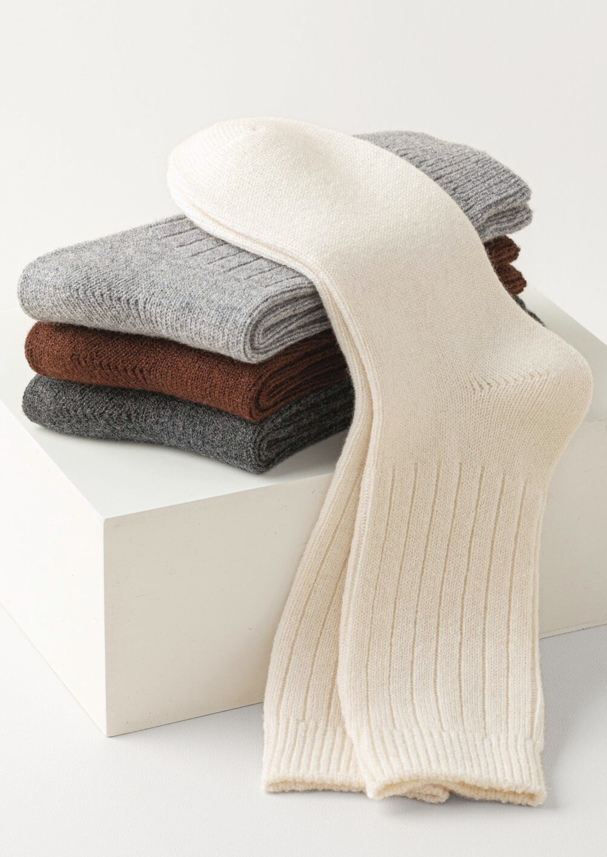 Black Ultra-Soft Ribbed Merino Wool Socks, view 4