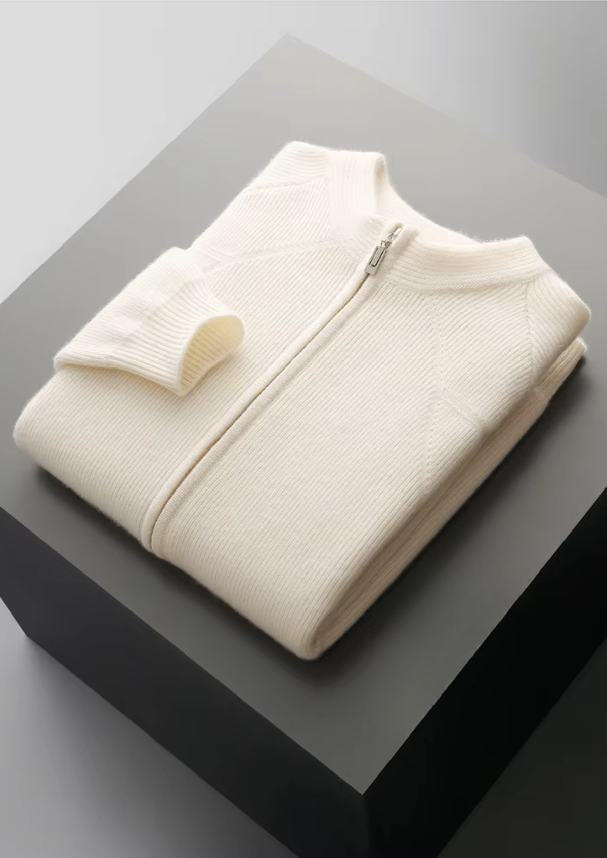 Pure Extra-Fine Merino Wool Ribbed Zip Cardigan, view 15