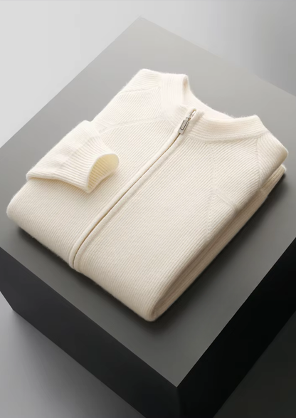 Pure Extra-Fine Merino Wool Ribbed Zip Cardigan, view 15