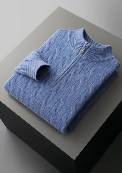 Pure Extra-Fine Merino Wool Cable Half Zip, view 14