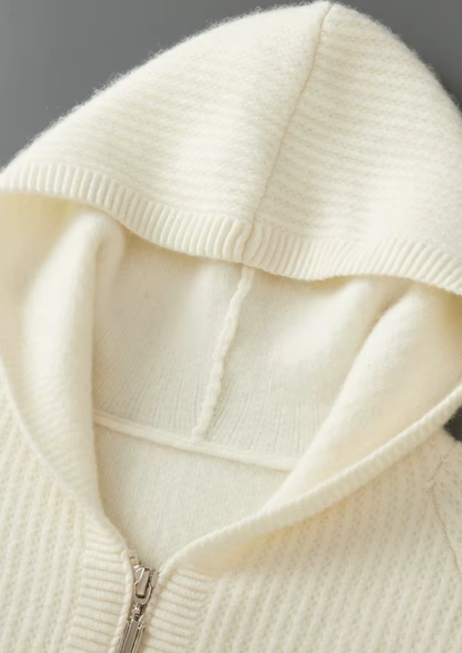 Pure Extra-Fine Merino Wool Ribbed Zipper Hoodie, view 12