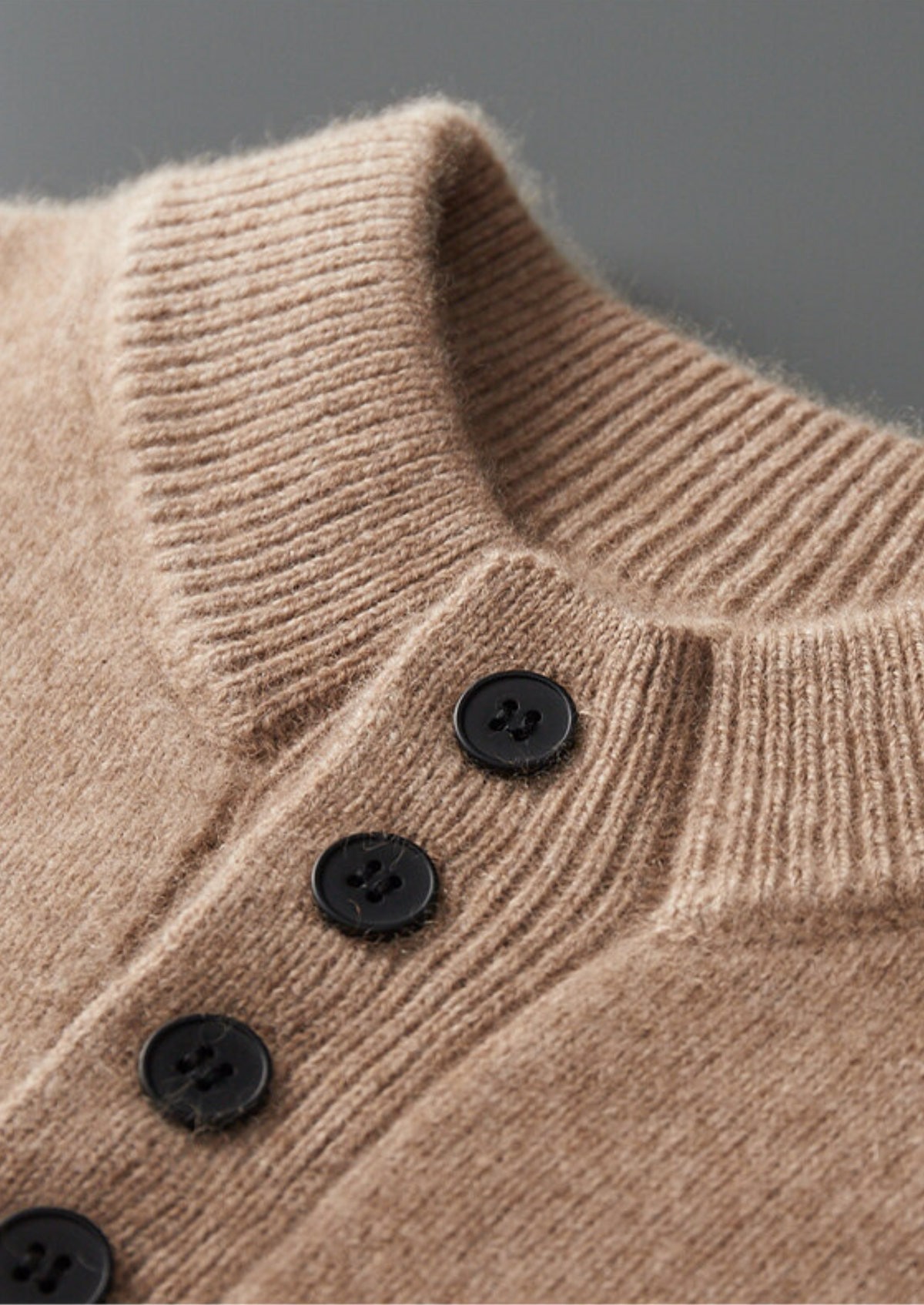 Pure Cashmere Beige Button Sweater, view 3