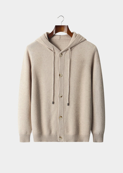 Pure Extra-Fine Merino Wool Button Hoodie, view 1