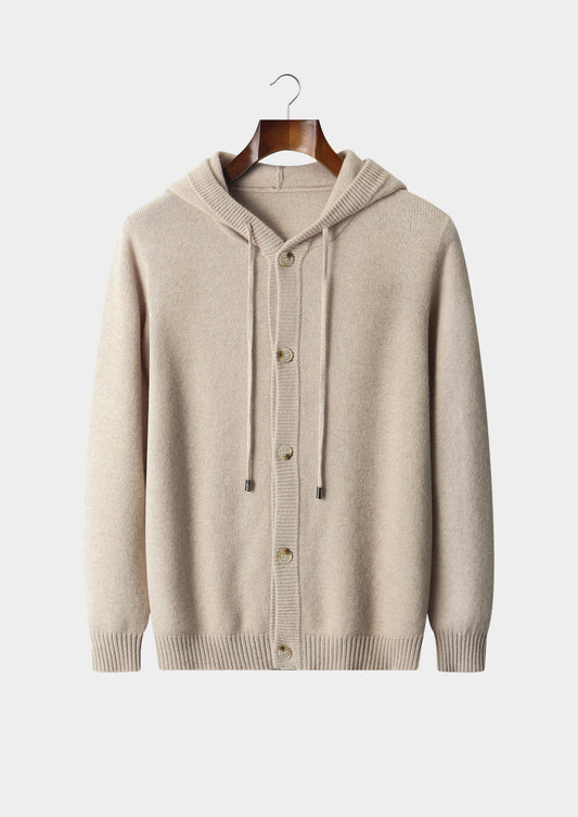 Pure Extra-Fine Merino Wool Button Hoodie, view 1