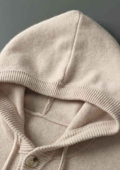 Pure Extra-Fine Merino Wool Button Hoodie, view 3