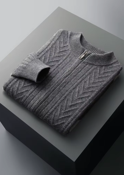 Pure Extra-Fine Merino Wool Patterned Zip Cardigan, view 8