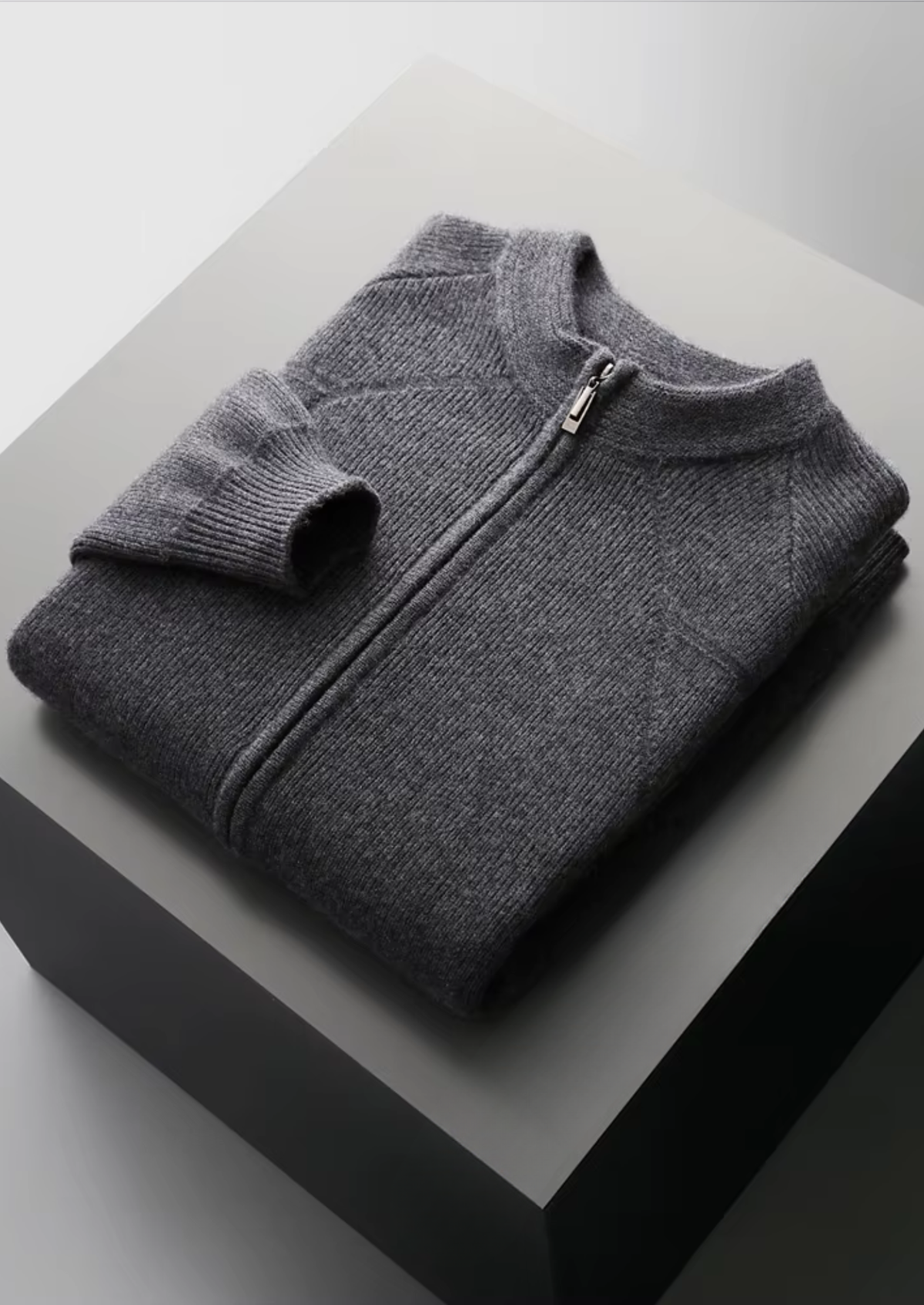 Pure Extra-Fine Merino Wool Ribbed Zip Cardigan, view 16