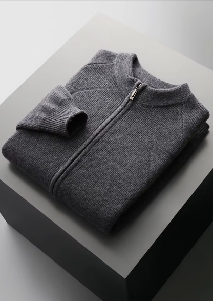 Pure Extra-Fine Merino Wool Ribbed Zip Cardigan, view 16
