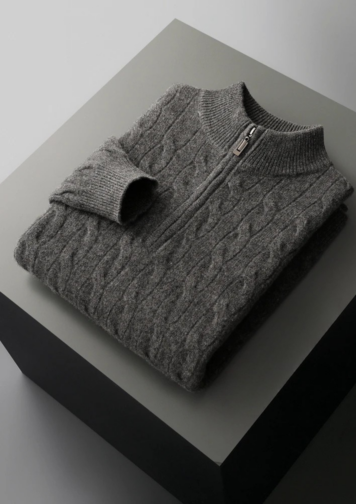 Pure Extra-Fine Merino Wool Cable Half Zip, view 12