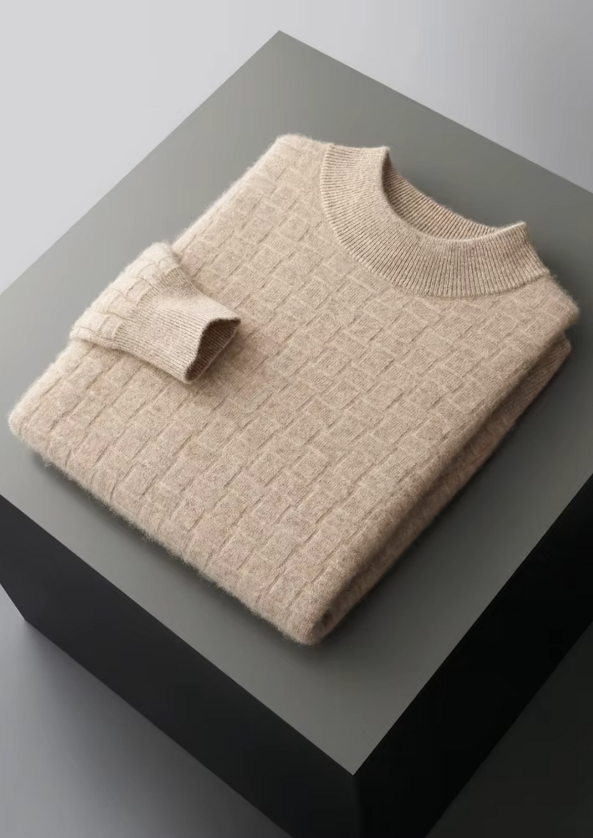 Pure Extra-Fine Merino Wool Textured Mockneck, view 10