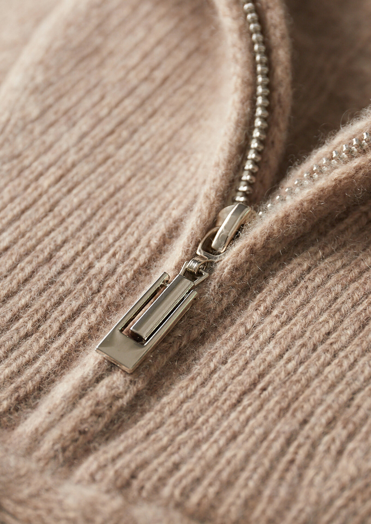 Pure Cashmere Beige Cable Half Zip Sweater, view 3