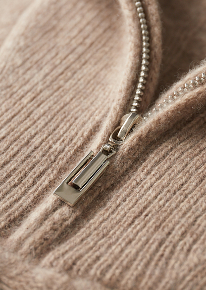 Pure Cashmere Beige Cable Half Zip Sweater, view 3