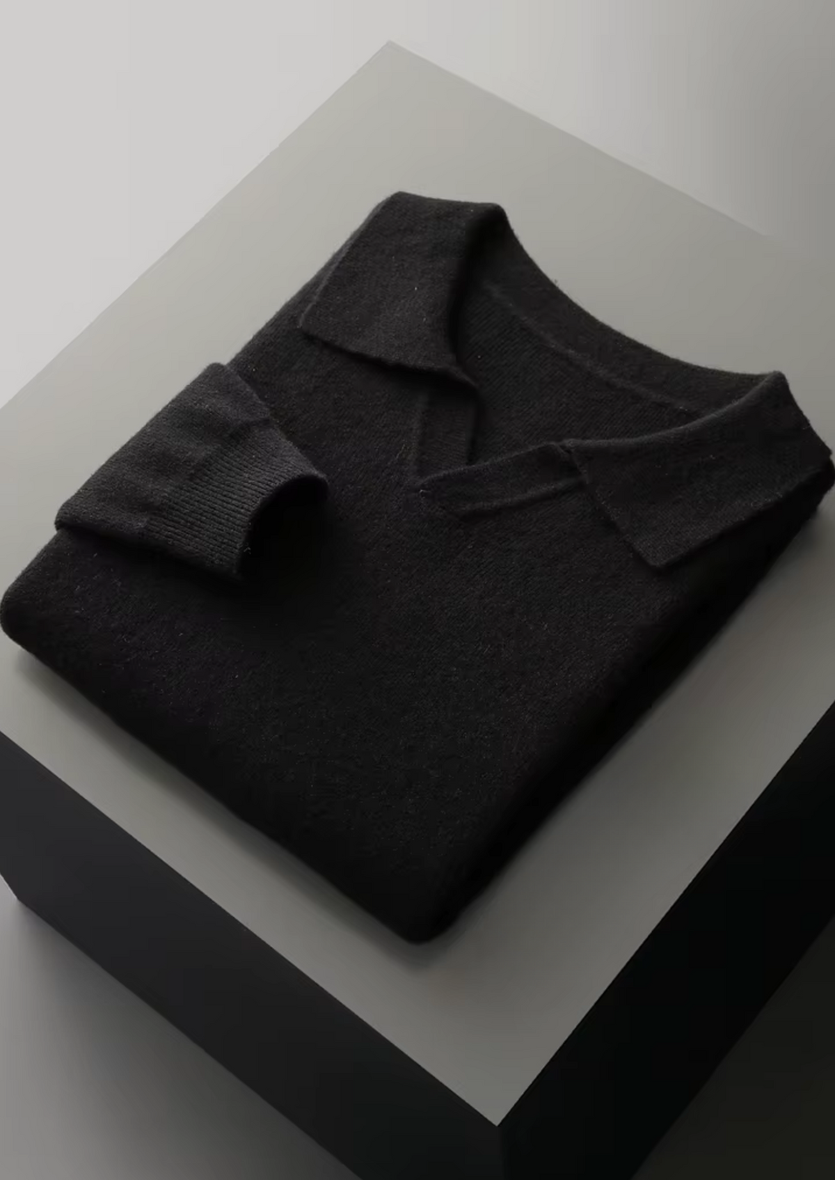 Pure Extra-Fine Merino Wool Ribbed Buttonless Polo, view 10