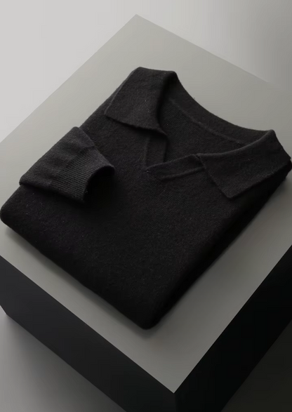 Pure Extra-Fine Merino Wool Ribbed Buttonless Polo, view 10