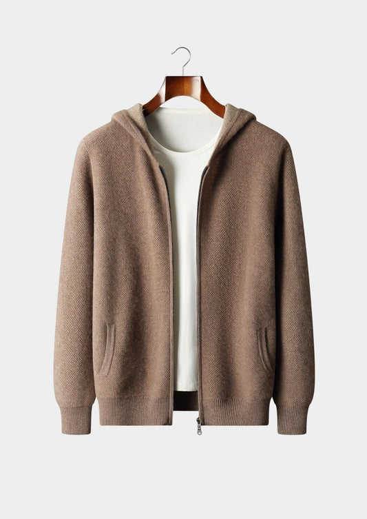 Pure Extra-Fine Merino Wool Jacquard Zip Hoodie, view 1