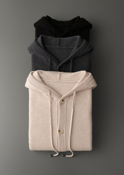 Pure Extra-Fine Merino Wool Button Hoodie, view 14