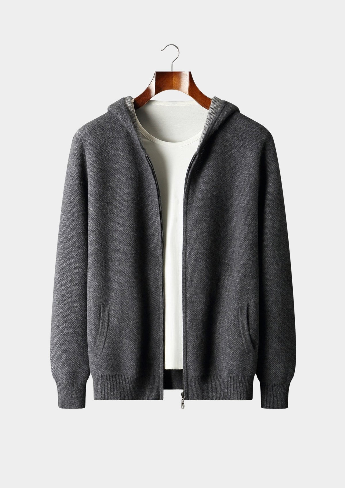 Pure Extra-Fine Merino Wool Jacquard Zip Hoodie, view 14