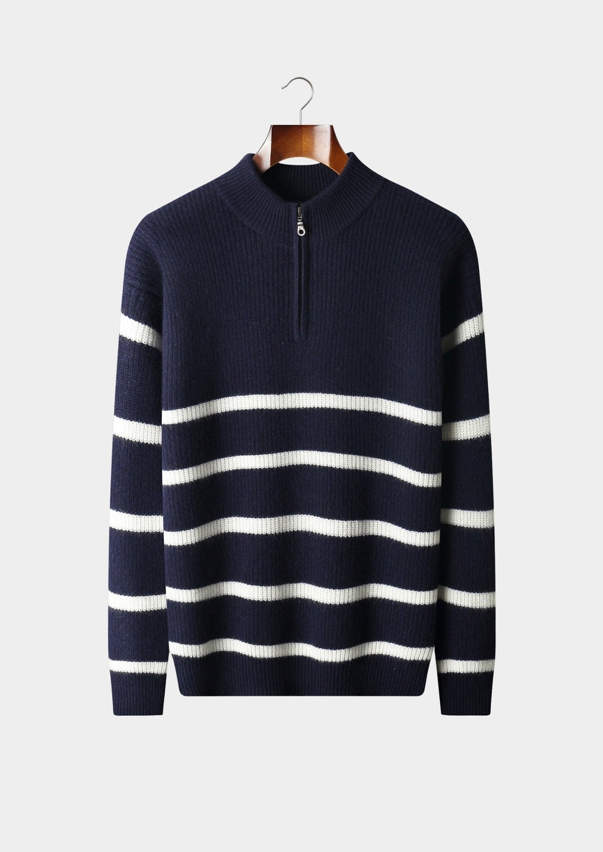 Pure Extra-Fine Merino Wool Striped Half-Zip Sweater, view 1