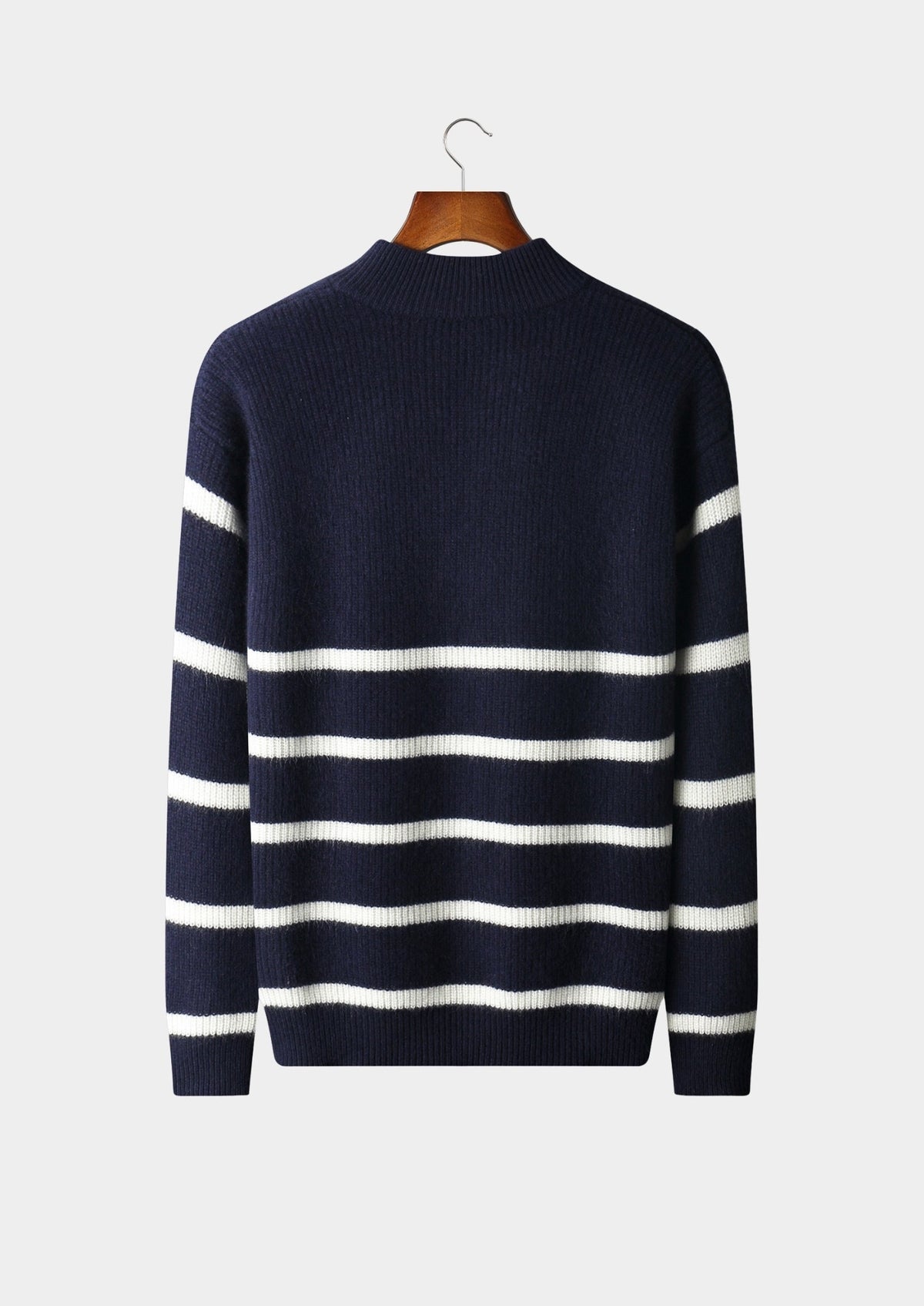 Pure Extra-Fine Merino Wool Striped Half-Zip Sweater, view 2