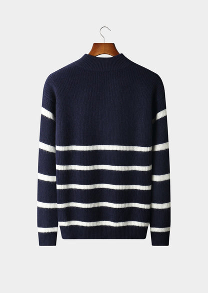 Pure Extra-Fine Merino Wool Striped Half-Zip Sweater, view 2