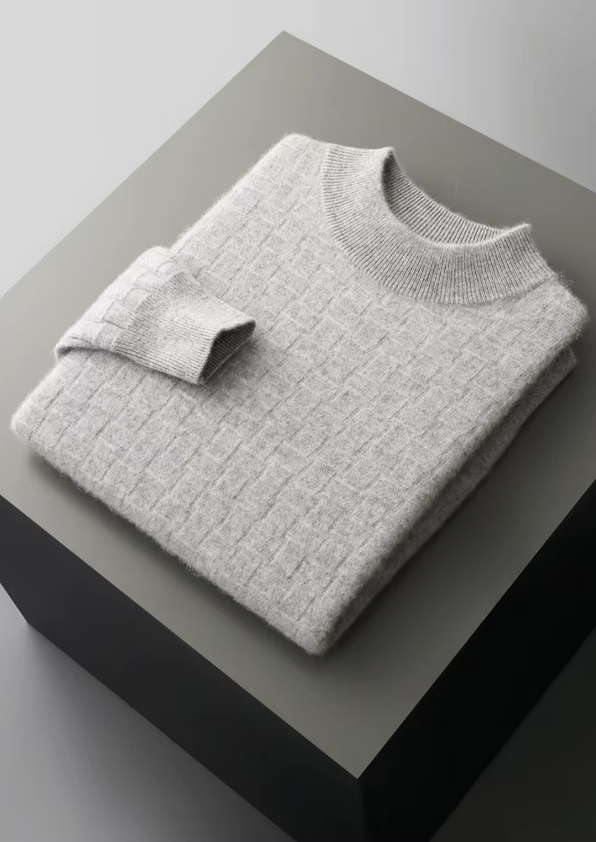 Pure Extra-Fine Merino Wool Textured Mockneck, view 3