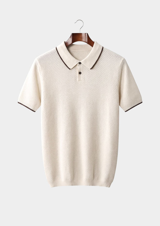 Premium Cashmere White Two-Tone Polo, view 1