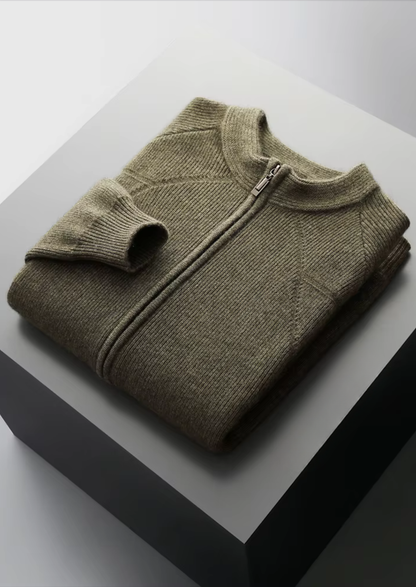 Pure Extra-Fine Merino Wool Ribbed Zip Cardigan, view 17