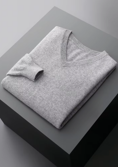 Pure Extra-Fine Merino Wool Classic V-Neck Sweater, view 9