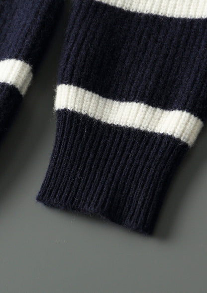 Pure Extra-Fine Merino Wool Striped Half-Zip Sweater, view 6