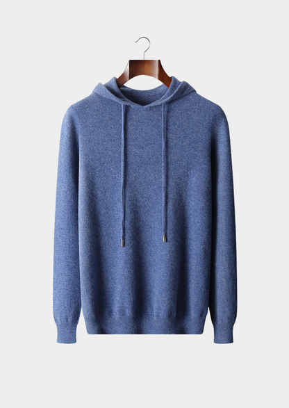 Pure Extra-Fine Merino Wool Sea Blue Leisure Hoodie, view 1