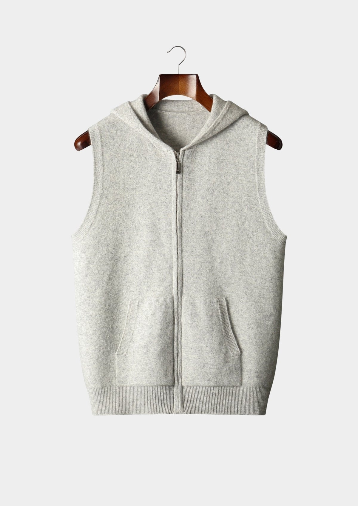 Pure Extra-Fine Merino Wool Hooded Zipper Vest, view 1