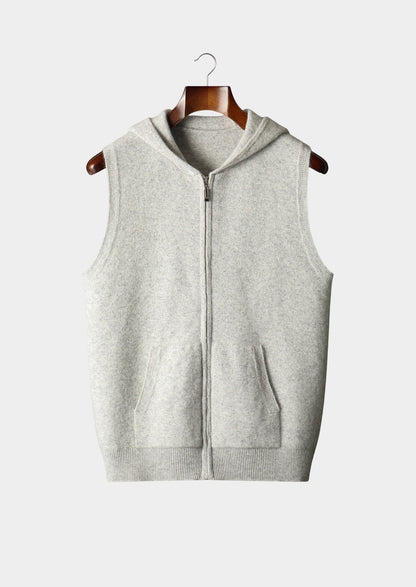 Pure Extra-Fine Merino Wool Hooded Zipper Vest, view 1