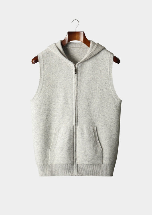 Pure Extra-Fine Merino Wool Hooded Zipper Vest, view 1
