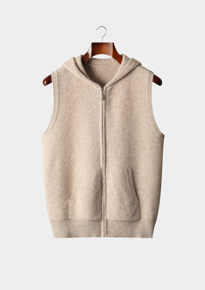 Pure Extra-Fine Merino Wool Hooded Zipper Vest, view 12