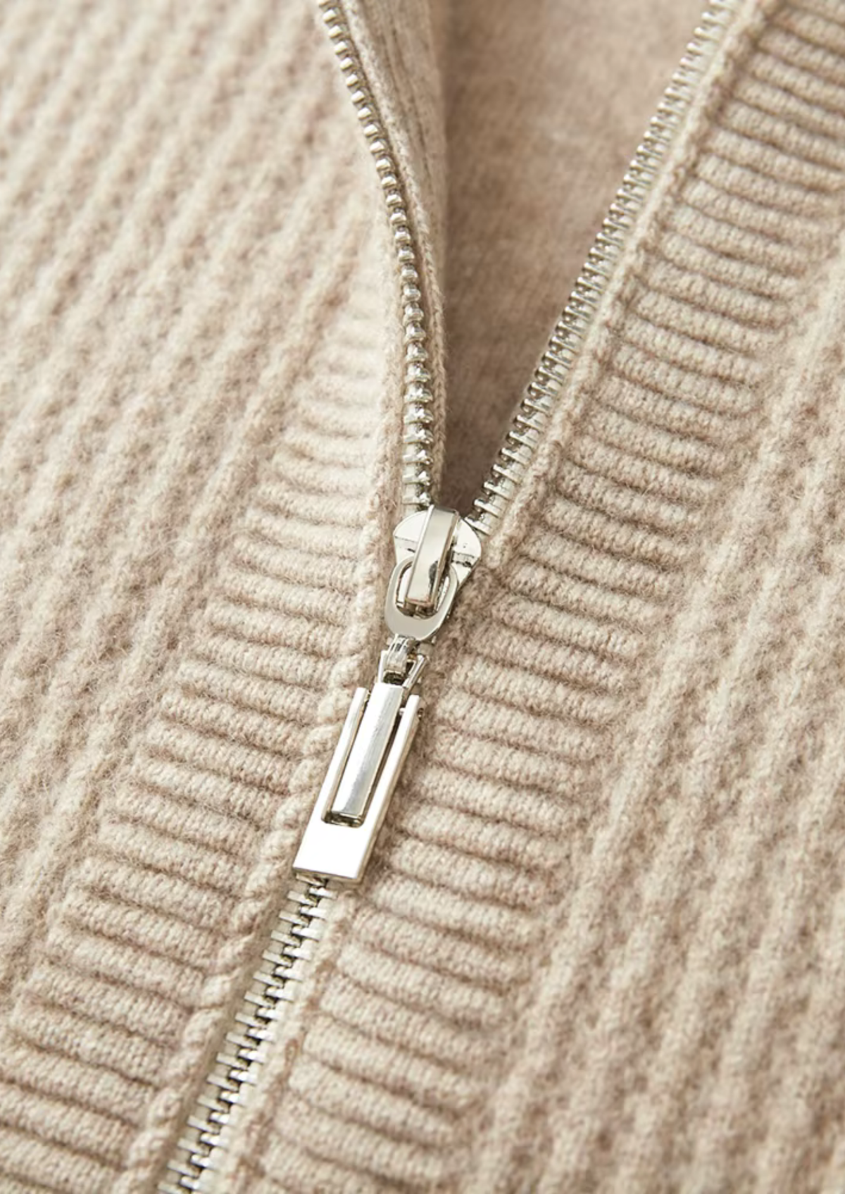 Pure Extra-Fine Merino Wool Ribbed Zipper Hoodie, view 4