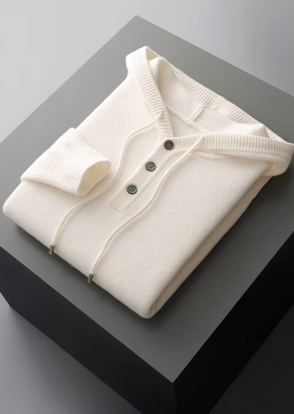 Pure Extra-Fine Merino Wool Button Hoodie, view 11