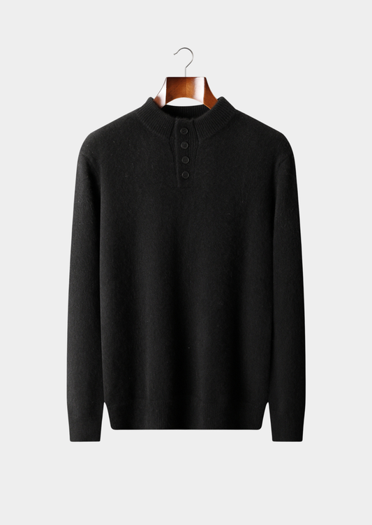 Pure Cashmere Black Button Sweater, view 1