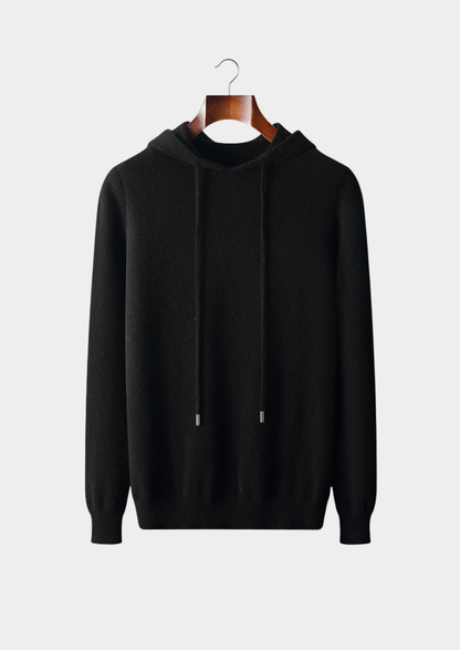Pure Extra-Fine Merino Wool Black Leisure Hoodie, view 1