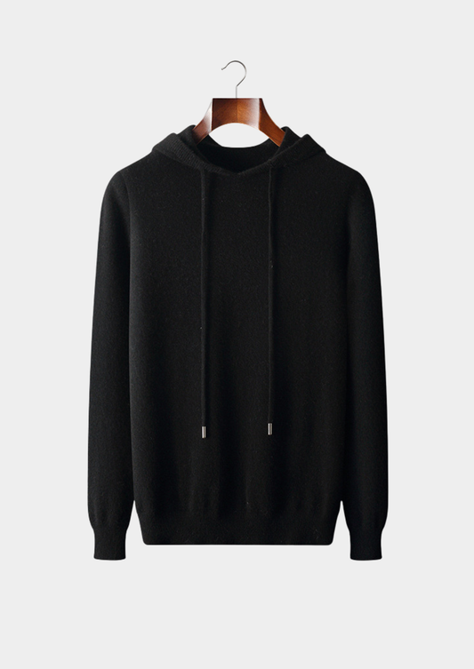 Pure Extra-Fine Merino Wool Black Leisure Hoodie, view 1