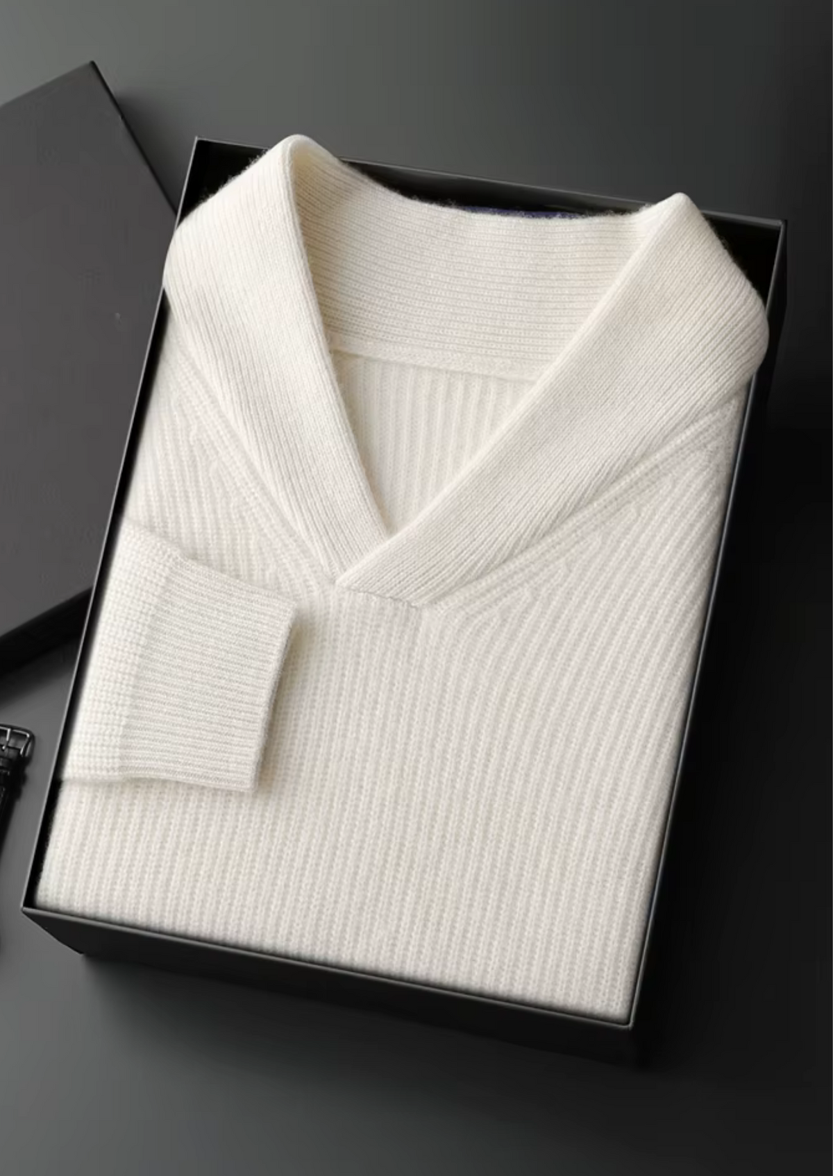 Premium Cashmere Ribbed V-Neck Sweater, view 3