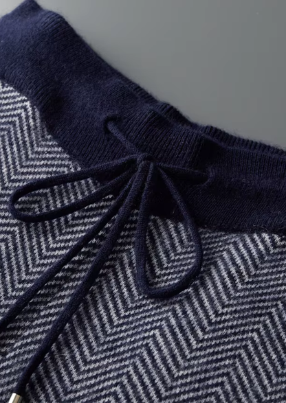Pure Extra-Fine Merino Wool Navy Blue Herringbone Set, view 5