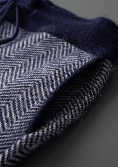 Pure Extra-Fine Merino Wool Navy Blue Herringbone Set, view 6